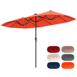 13 FT Large Patio Umbrella with LED Solar Lights and Crank Handle-Orange