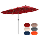 13 FT Large Patio Umbrella with LED Solar Lights and Crank Handle-Red