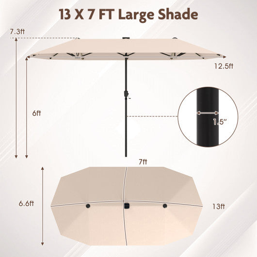 13 FT Large Patio Umbrella with LED Solar Lights and Crank Handle-Beige