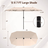 13 FT Large Patio Umbrella with LED Solar Lights and Crank Handle-Beige