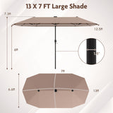 13 FT Large Patio Umbrella with LED Solar Lights and Crank Handle-Coffee