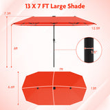 13 FT Large Patio Umbrella with LED Solar Lights and Crank Handle-Orange