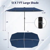 13 FT Large Patio Umbrella with LED Solar Lights and Crank Handle-Navy