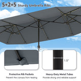 13 FT Large Patio Umbrella with LED Solar Lights and Crank Handle-Gray