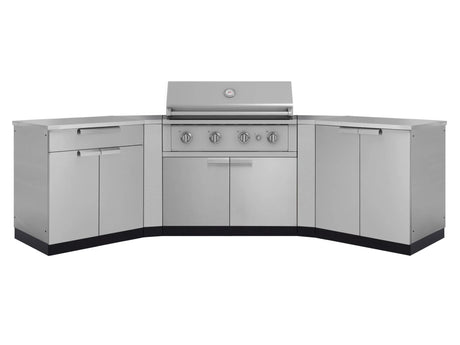 Outdoor Kitchen Stainless-Steel 7 Piece Cabinet Set with 2 Door, Bar, Corner, Grill Cabinet, Performance Grill, and Countertops