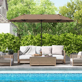 13FT Double-sided Patio Twin Table Umbrella with Crank Handle-Tan