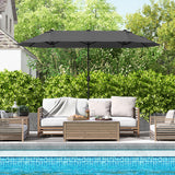 13 Feet Double-Sided Patio Twin Table Umbrella with Crank Handle-Gray