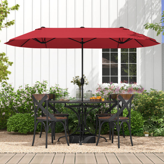 13 Feet Double-Sided Patio Twin Table Umbrella with Crank Handle-Wine