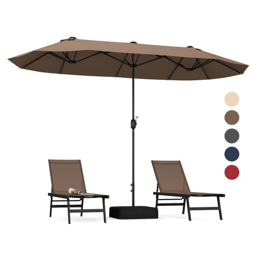 13FT Double-sided Patio Twin Table Umbrella with Crank Handle-Tan