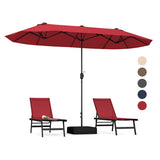 13 Feet Double-Sided Patio Twin Table Umbrella with Crank Handle-Wine