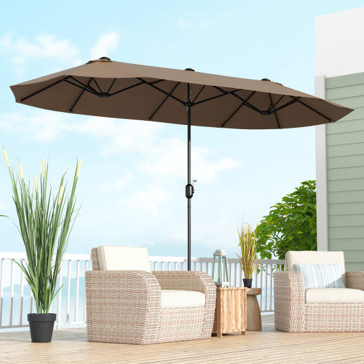 13FT Double-sided Patio Twin Table Umbrella with Crank Handle-Tan