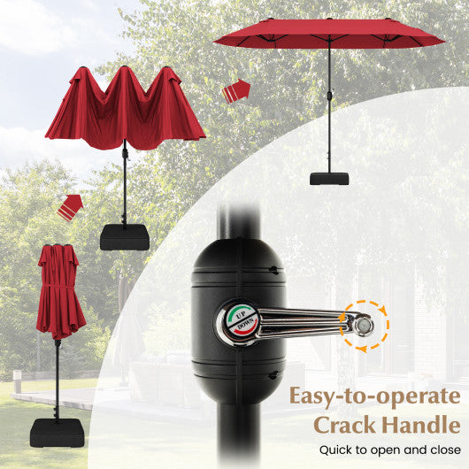 13 Feet Double-Sided Patio Twin Table Umbrella with Crank Handle-Wine