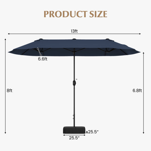 13 Feet Double-Sided Patio Twin Table Umbrella with Crank Handle-Navy