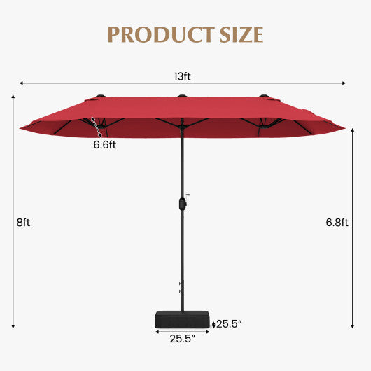 13 Feet Double-Sided Patio Twin Table Umbrella with Crank Handle-Wine
