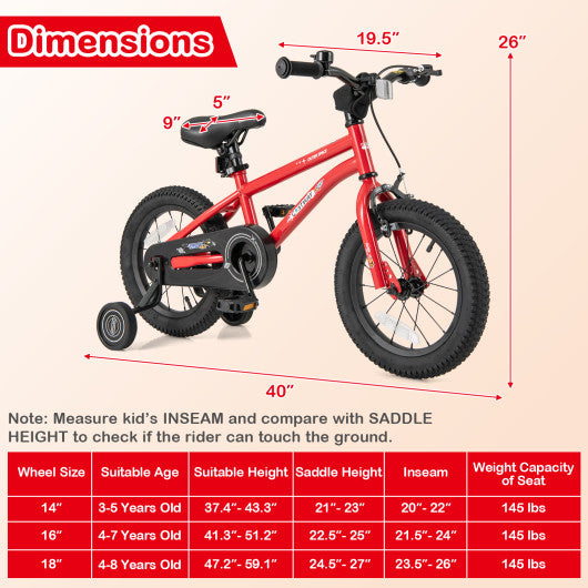 14-Inch Kids Bike Ages 3-8 with Handbrake and Coaster Brake and Bell Ring-14 inches
