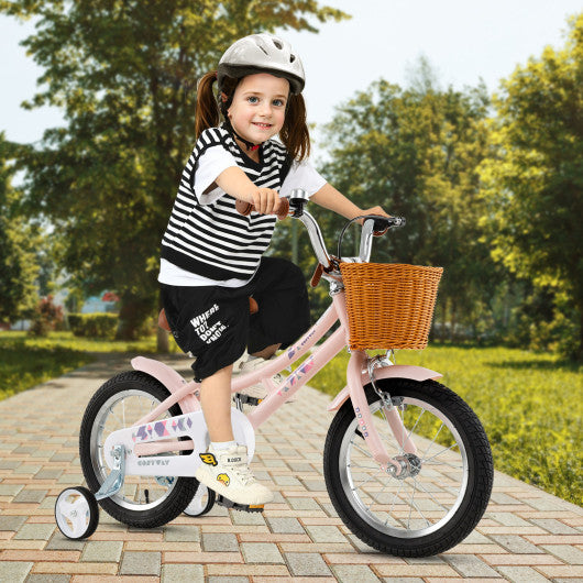 14 Inch Kids Bike Retro Bicycle with Adjustable Height and Basket for Ages 3-5 Years Old-