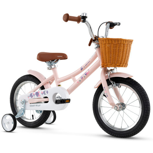 14 Inch Kids Bike Retro Bicycle with Adjustable Height and Basket for Ages 3-5 Years Old-