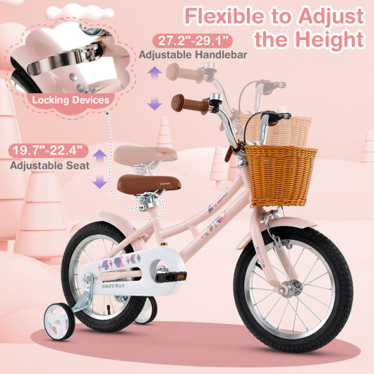 14 Inch Kids Bike Retro Bicycle with Adjustable Height and Basket for Ages 3-5 Years Old-