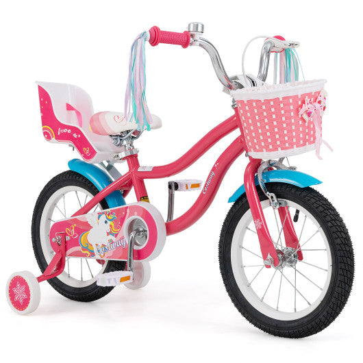 14 Inch Girls Bike for 3-5 Years Old Kids Bike with Doll Seat and Training Wheels-14 inches