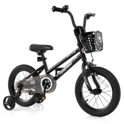 14 Inch Kids Bike with Basket and Training Wheels for Children Aged 4-5 Years Old