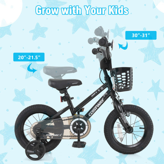 14 Inch Kids Bike with Basket and Training Wheels for Children Aged 4-5 Years Old