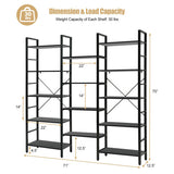 Vintage Triple Wide 5-Tier Bookcase Large Bookshelf Display Storage Shelf-Black