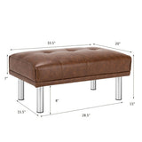 Rectangle Tufted Ottoman with Stainless Steel Legs for Living Room-Brown