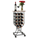 14 Bottles Wine Rack with Detachable and Lockable Wheels-Black