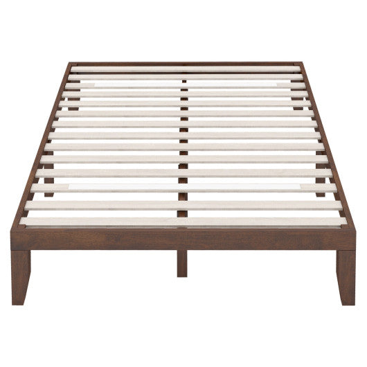 14 Inch Queen Size Rubber Wood Platform Bed Frame with Wood Slat Support-Walnut
