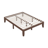 14 Inch King Size Rubber Wood Platform Bed Frame with Wood Slat Support-Walnut