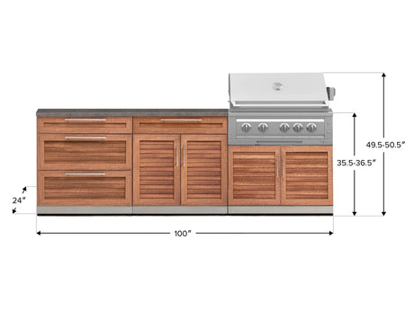 Outdoor Kitchen Stainless-Steel 5 Piece Cabinet Set with 3 Drawer, 2-Door with Drawer, Grill Cabinet, Platinum Grill and Countertop