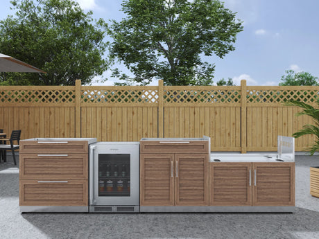 Outdoor Kitchen Stainless Steel 4 Piece Cabinet Set with 3-Drawer, Bar, Grill Cabinet and Fridge