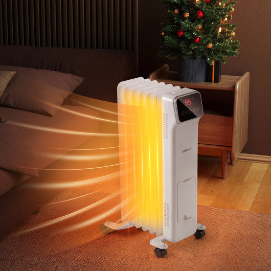 1500W Oil Filled Radiator Heater with Remote Control 3 Modes 24H Timer-White