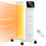 1500W Oil Filled Radiator Heater with Remote Control 3 Modes 24H Timer-White