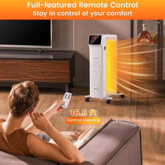 1500W Oil Filled Radiator Heater with Remote Control 3 Modes 24H Timer-White