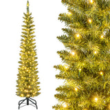 5/6/7/8/9 Feet Pre-lit Pencil Artificial Christmas Tree with 150/180/200//300/400 Warm White LED Lights-5 ft