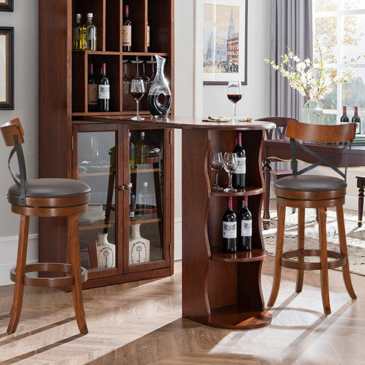 Set of 2 Bar Stools 360-Degree Swivel Dining Bar Chairs with Rubber Wood Legs-29.5 inch