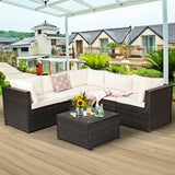 6 Pieces Patio Furniture Sofa Set with Cushions for Outdoor-Beige