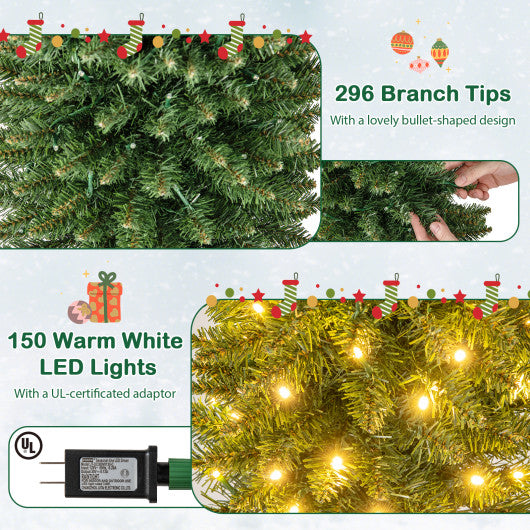 5/6/7/8/9 Feet Pre-lit Pencil Artificial Christmas Tree with 150/180/200//300/400 Warm White LED Lights-5 ft