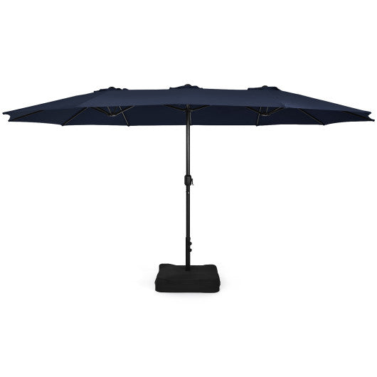 15 Feet Double-Sided Twin Patio Umbrella with Crank and Base-Navy