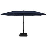 15 Feet Double-Sided Twin Patio Umbrella with Crank and Base-Navy