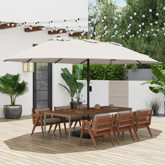 15 Feet Double-Sided Twin Patio Umbrella with Crank and Base-Beige