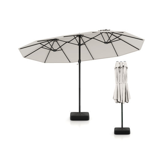 15 Feet Double-Sided Twin Patio Umbrella with Crank and Base-Beige