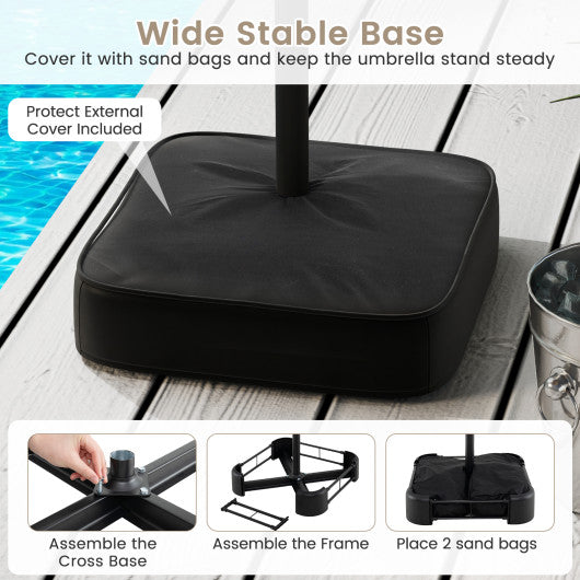 15 Feet Double-Sided Twin Patio Umbrella with Crank and Base-Beige