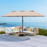 15 Feet Double-Sided Twin Patio Umbrella with Crank and Base-Brown