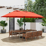 15 Feet Double-Sided Twin Patio Umbrella with Crank and Base-Orange
