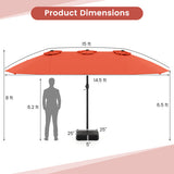 15 Feet Double-Sided Twin Patio Umbrella with Crank and Base-Orange