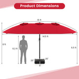 15 Feet Double-Sided Twin Patio Umbrella with Crank and Base-Red