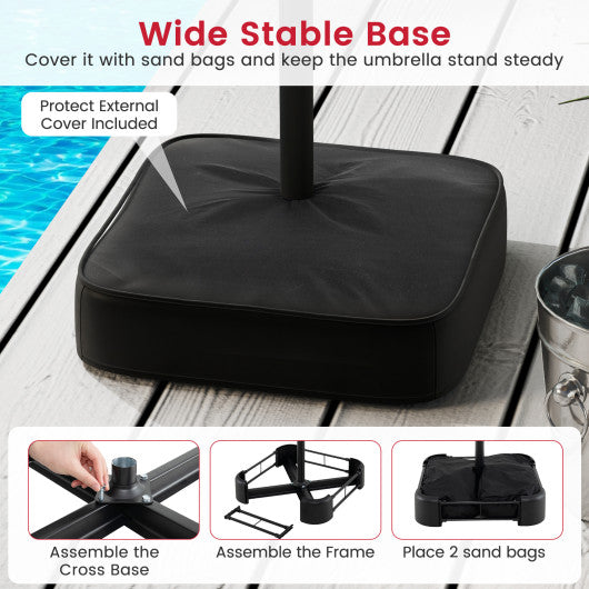 15 Feet Double-Sided Twin Patio Umbrella with Crank and Base-Red