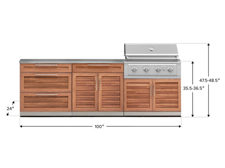 Outdoor Kitchen Stainless-Steel 5 Piece Cabinet Set with 3 Drawer, 2-Door with Drawer, Performance Grill, Grill Cabinet and Countertop